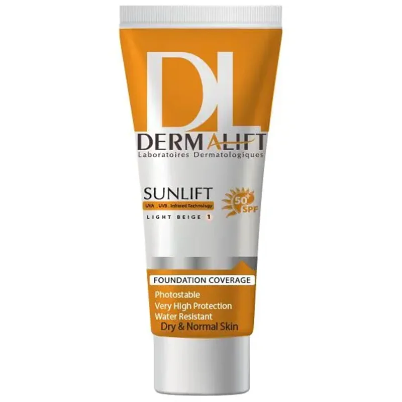 کرم ضد آفتاب درمالیفت بژ روشن مناسب برای پوست خشک SPF 50