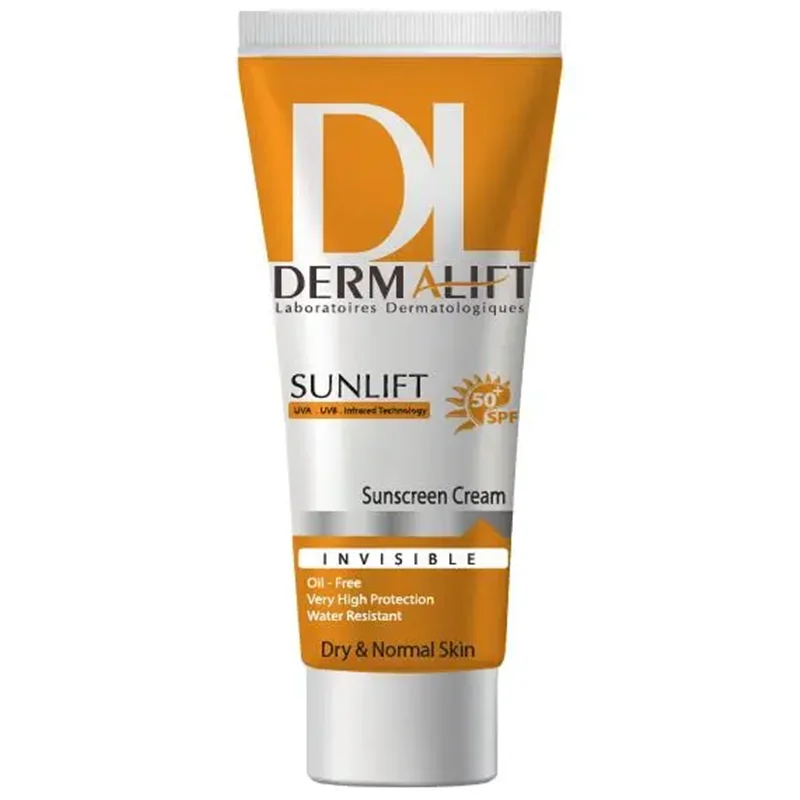 کرم ضد آفتاب درمالیفت بی رنگ مناسب برای پوست خشک SPF 50