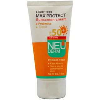 کرم ضد آفتاب نئودرم رنگی مناسب برای پوست چرب و مختلط SPF 50 مدل Max Protect