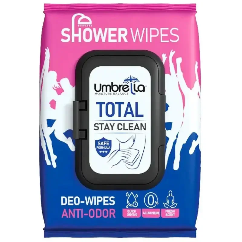 دستمال مرطوب خوشبو کننده بدن آمبرلا مدل Total بسته 50 عددی