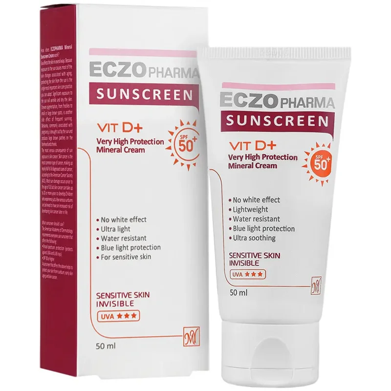 کرم ضد آفتاب مینرال مای بی رنگ SPF50 مناسب برای پوست حساس مدل Eczo Pharma ظرفیت 50 میلی لیتر