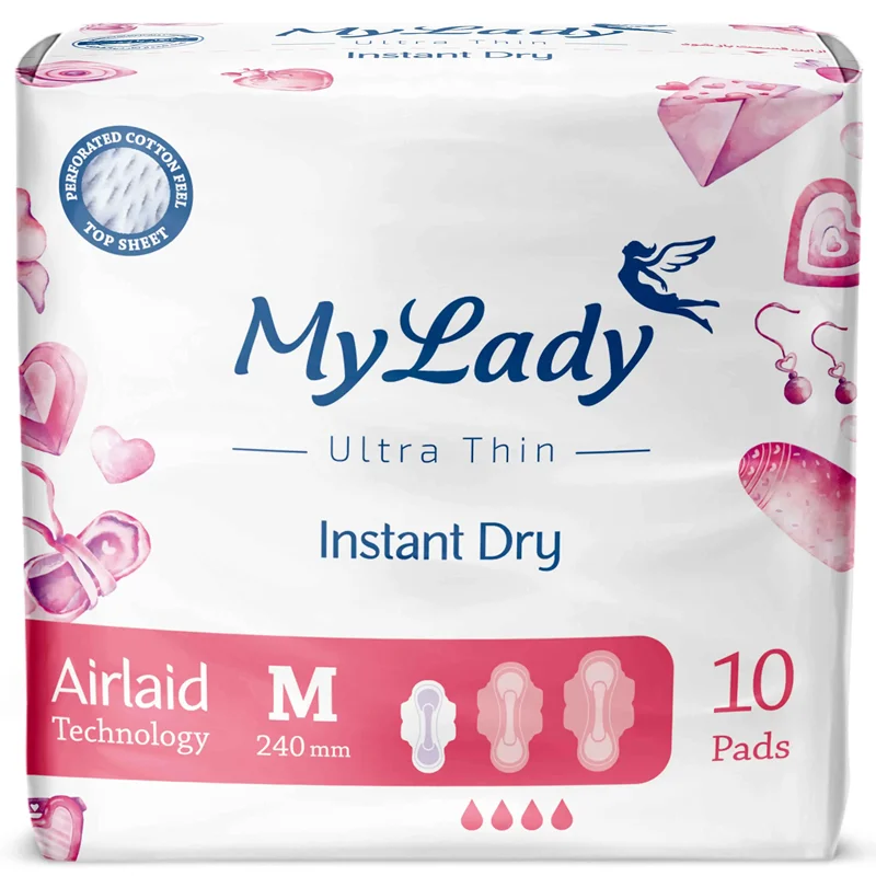 نوار بهداشتی بالدار خیلی نازک مای لیدی مدل Instant Dry سایز متوسط بسته 10 عددی