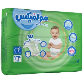 پوشک کامل بچه سایز 4 با تکنولوژی 3 بعدی مولفیکس بسته 34 عددی
