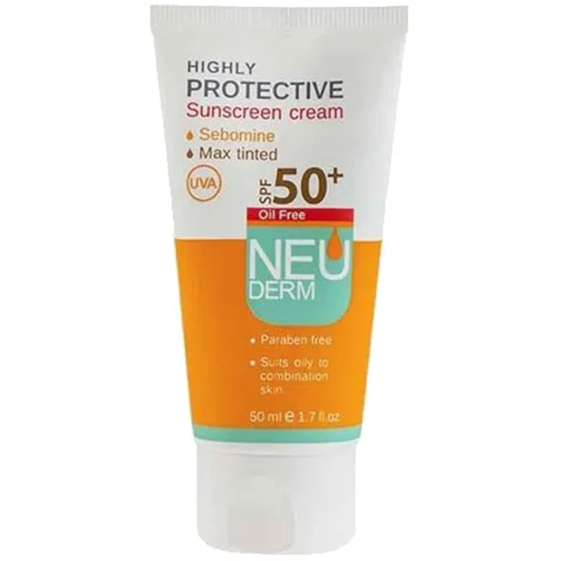 کرم ضد آفتاب نئودرم بژ تیره مناسب برای پوست چرب و مختلط SPF 50