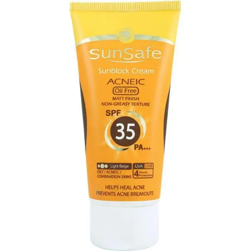 کرم ضد آفتاب سان سیف بژ روشن مناسب برای پوست چرب و مستعد آکنه SPF 35