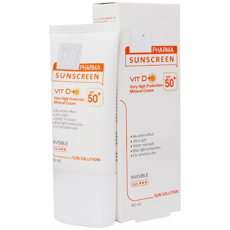 کرم ضد آفتاب مینرال مای فارما بی رنگ SPF50 مناسب برای پوست حساس مدل Sun Solution ظرفیت 40 میلی لیتر