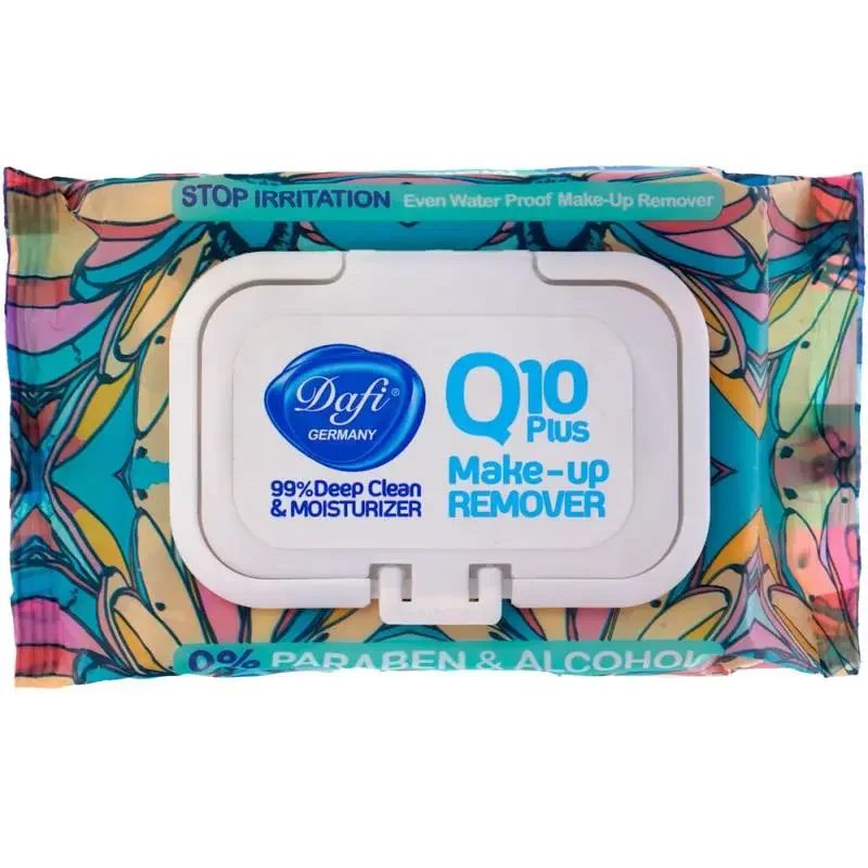 دستمال مرطوب پاک کننده آرایش دافی مدل Q10 Plus بسته 50 عددی