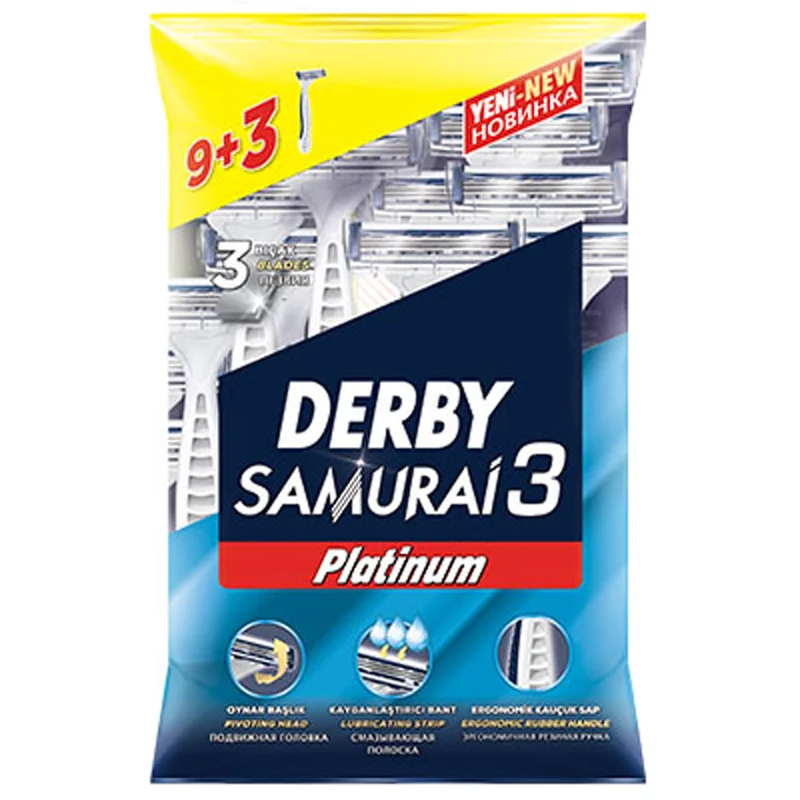 خودتراش دربی سه لبه مدل Samurai 3 بسته 12 عددی