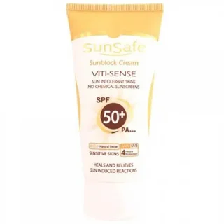 کرم ضد آفتاب سان سیف بژ طبیعی مناسب برای پوست حساس SPF 50 مدل Viti Sense ظرفیت 50 میلی لیتر