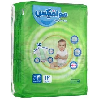 پوشک کامل بچه سایز 4 با تکنولوژی 3 بعدی مولفیکس بسته 12 عددی