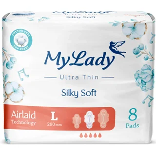 نوار بهداشتی بالدار خیلی نازک مای لیدی مدل Silky Soft سایز بزرگ بسته 8 عددی