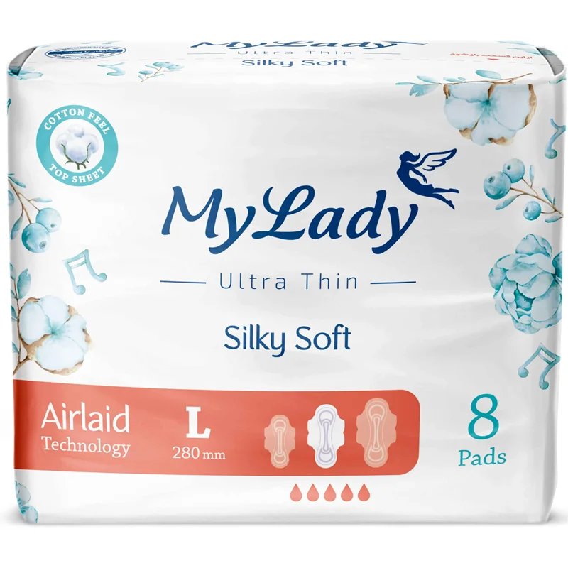 نوار بهداشتی بالدار خیلی نازک مای لیدی مدل Silky Soft سایز بزرگ بسته 8 عددی
