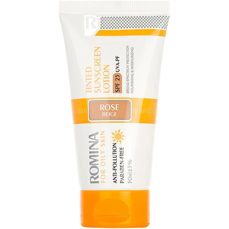 لوسیون ضد آفتاب رومینا بژ رز مناسب برای پوست چرب SPF25