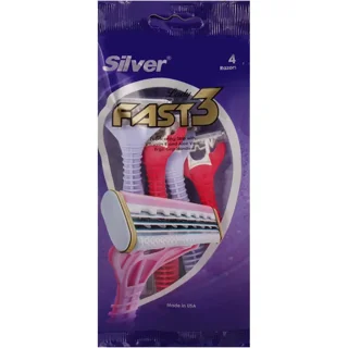 خودتراش چند بار مصرف زنانه 3 لبه سیلور مدل Fast3 بسته 4 عددی