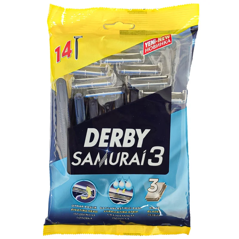خودتراش دربی سه لبه مدل Samurai 3 بسته 14 عددی