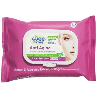 دستمال مرطوب پاک کننده آرایش وی کر مدل Anti Aging بسته 20 عددی