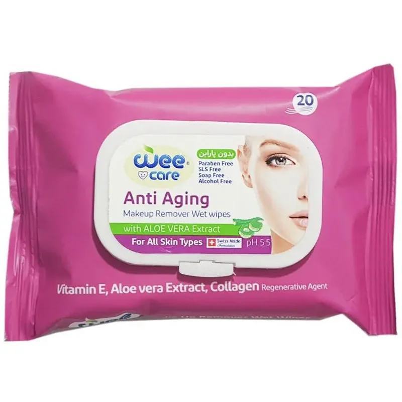 دستمال مرطوب پاک کننده آرایش وی کر مدل Anti Aging بسته 20 عددی