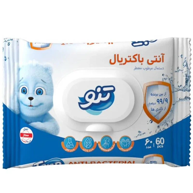 دستمال مرطوب معطر آنتی باکتریال تنو بسته 60 عددی