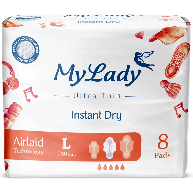 نوار بهداشتی بالدار خیلی نازک مای لیدی مدل Instant Dry سایز بزرگ بسته 8 عددی