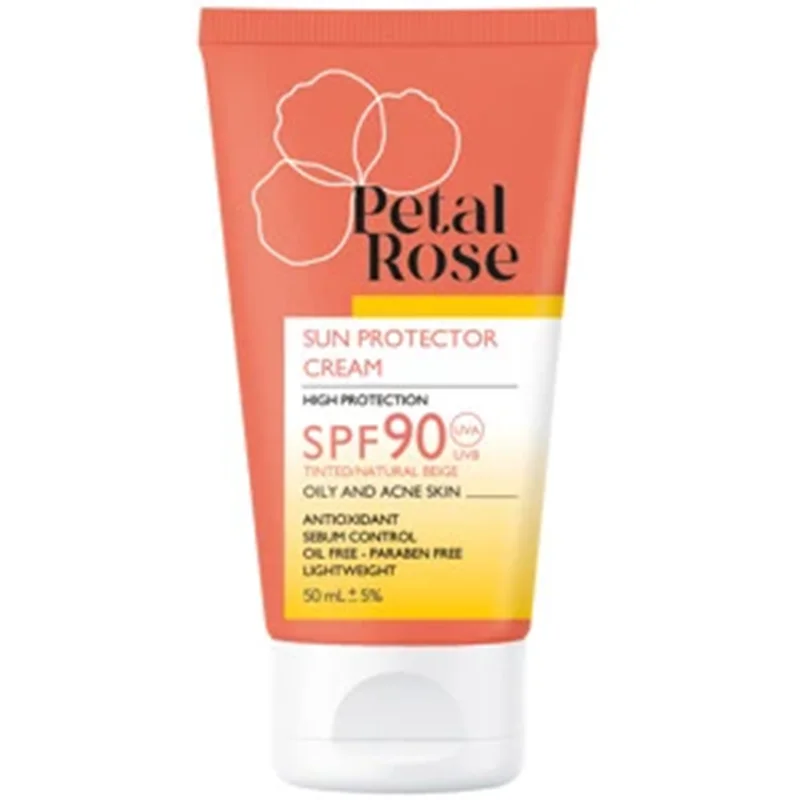 کرم ضد آفتاب بژ طبیعی پتال رز SPF90 مناسب پوست چرب