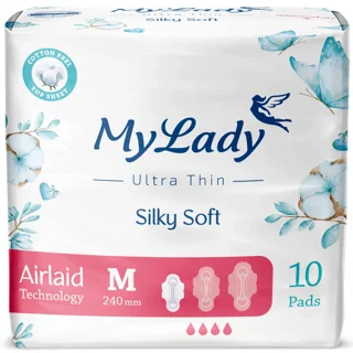 نوار بهداشتی بالدار خیلی نازک مای لیدی مدل Silky Soft سایز متوسط بسته 10 عددی