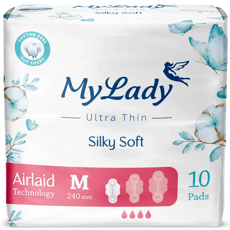 نوار بهداشتی بالدار خیلی نازک مای لیدی مدل Silky Soft سایز متوسط بسته 10 عددی